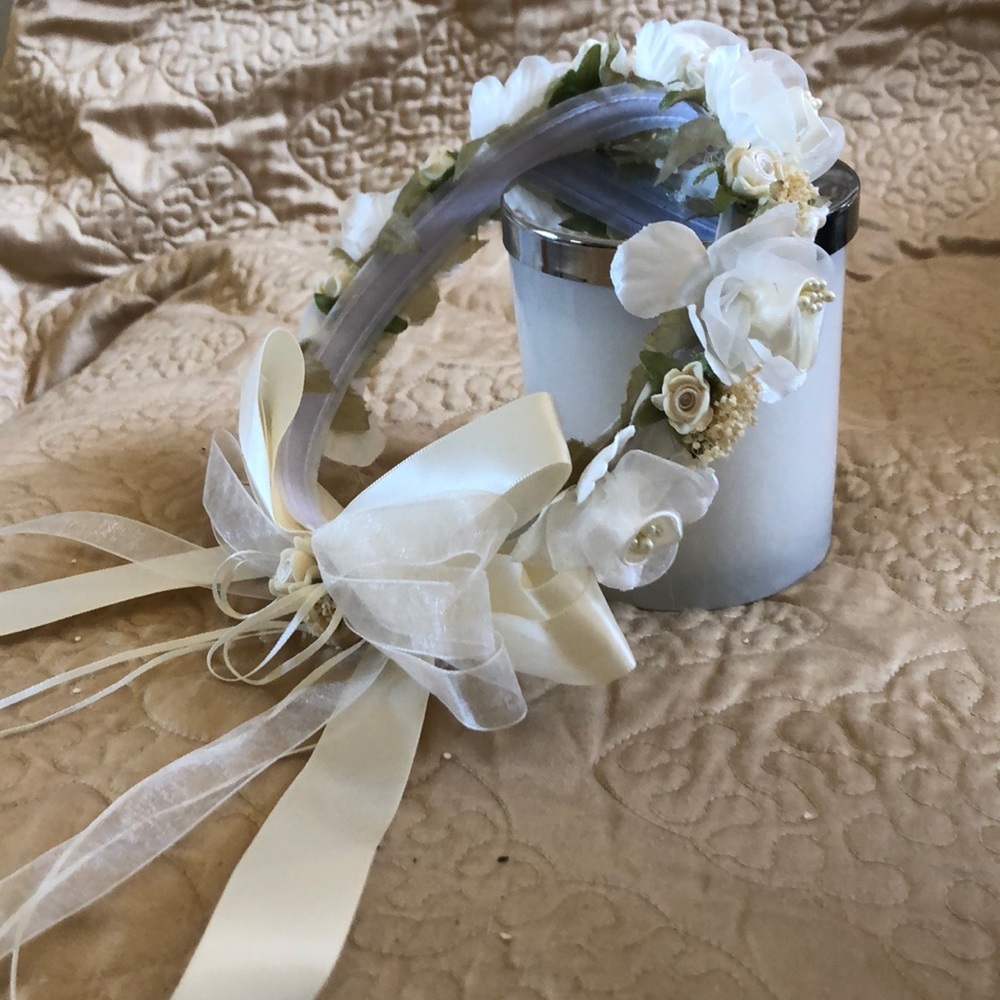Ivory/Cream dainty Flower Girl head crown. One size fits all.